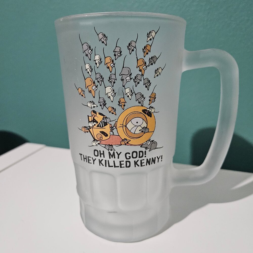 South Park Frosted Glass Tankard Mug They Killed Kenny 1998 Comedy Central Beer